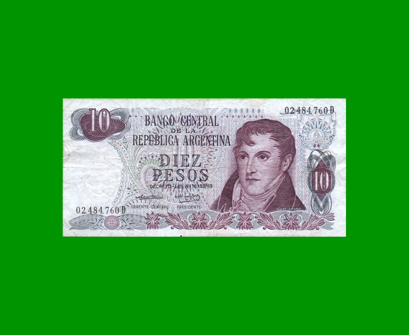 PESOS LEY 18.188 $10,00, BOT 2343, AÑO 1972, ESTADO MUY BUENO.-