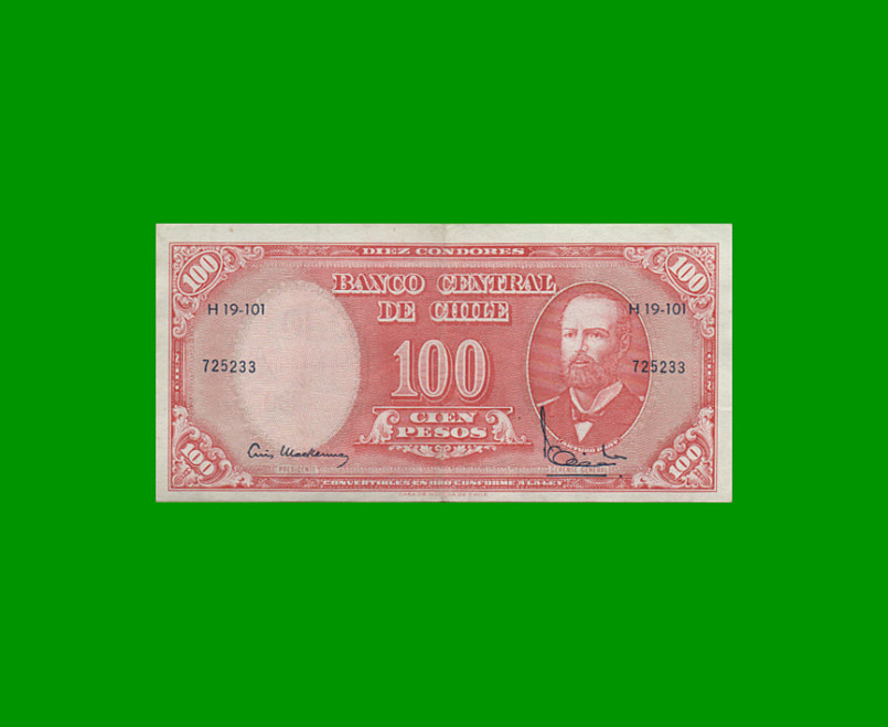 BILLETE DE CHILE $ 100,00 RESELLADO A 10 CENTESIMOS, PICK 127, ESTADO MUY BUENO+ .-