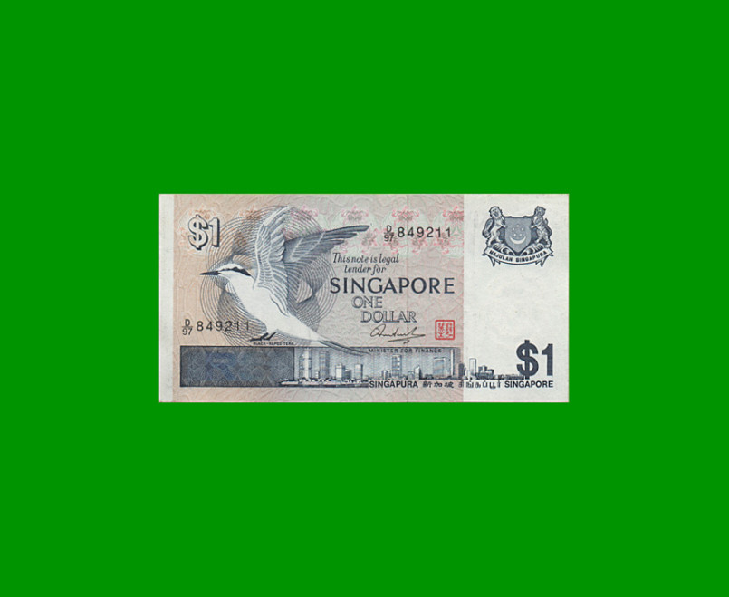 BILLETE DE SINGAPUR 1 DOLAR, PICK 9, ESTADO EXCELENTE+ .-