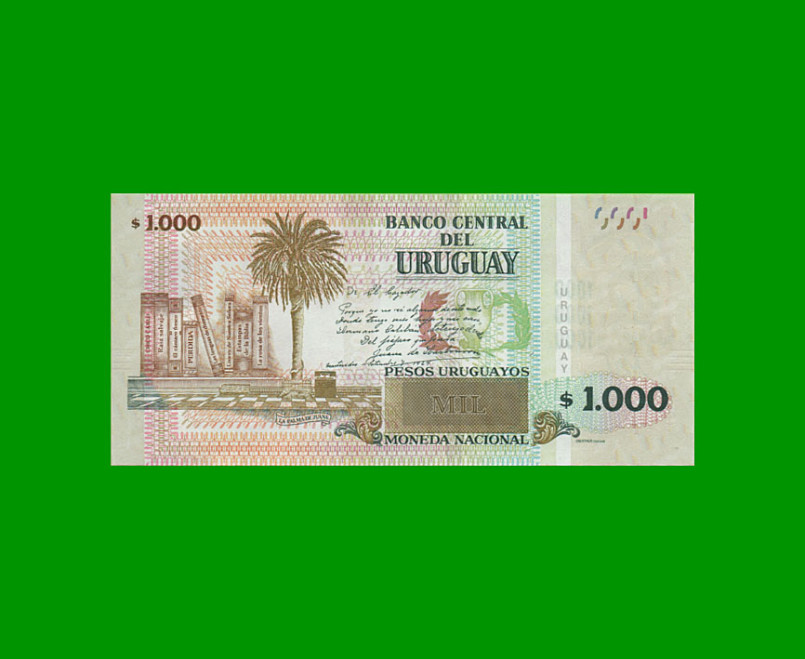 BILLETE DE URUGUAY $1.000,00 PICK 98b, AÑO 2020, SERIE F, ESTADO SIN CIRCULAR.- - Imagen 2