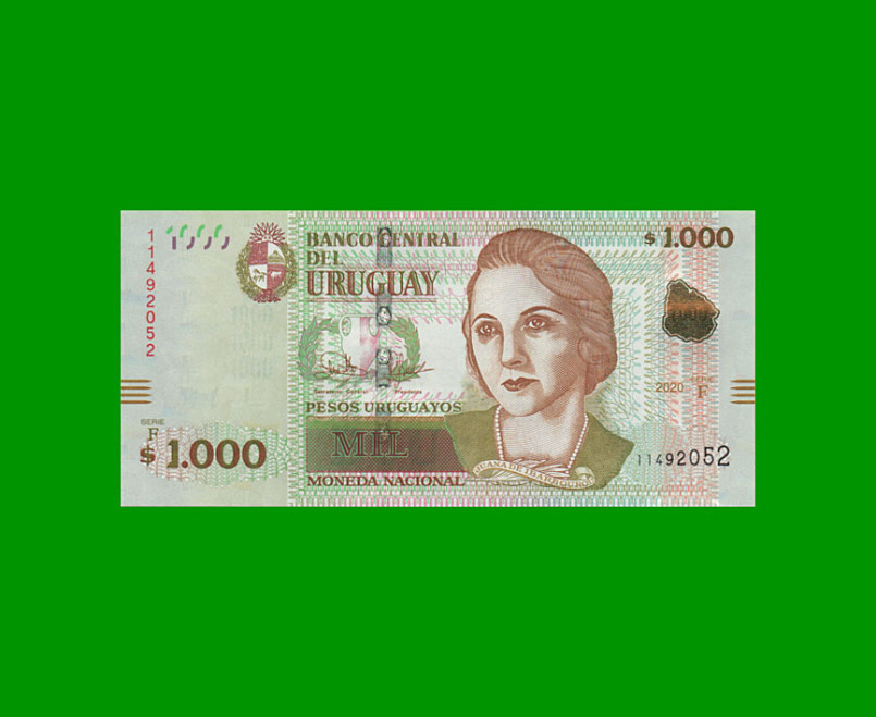 BILLETE DE URUGUAY $1.000,00 PICK 98b, AÑO 2020, SERIE F, ESTADO SIN CIRCULAR.-