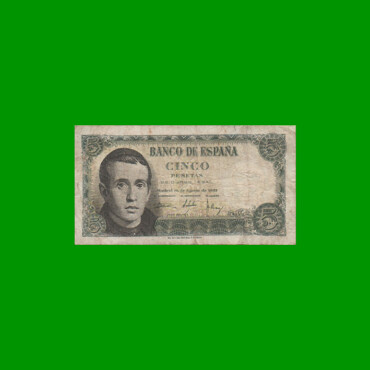 BILLETE DE ESPAÑA 5 PESETA, PICK 140, AÑO 1951, ESTADO MUY BUENO- .-