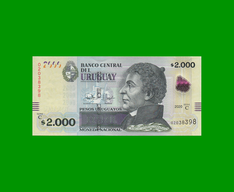 BILLETE DE URUGUAY $2.000,00 PICK 99b, AÑO 2020, SERIE C, ESTADO SIN CIRCULAR.-