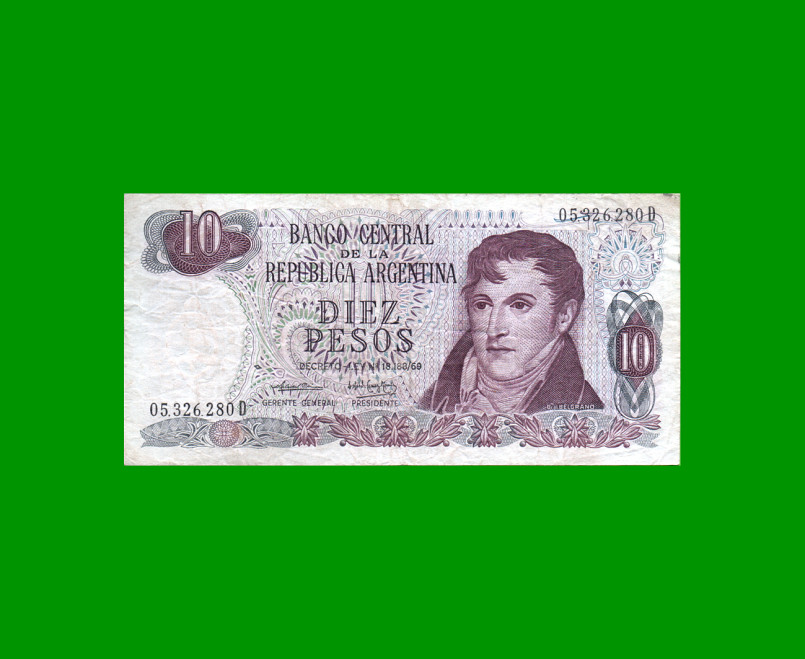 PESOS LEY 18.188 $10,00, BOT 2352, AÑO 1974, ESTADO BUENO+.-