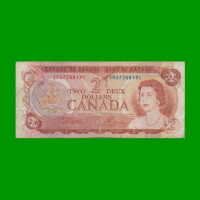BILLETE DE CANADA 2 DOLAR PICK 86b, AÑO 1974, ESTADO BUENO .-