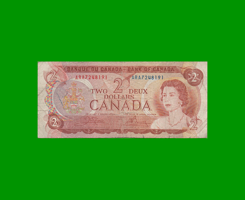 BILLETE DE CANADA 2 DOLAR PICK 86b, AÑO 1974, ESTADO BUENO .-