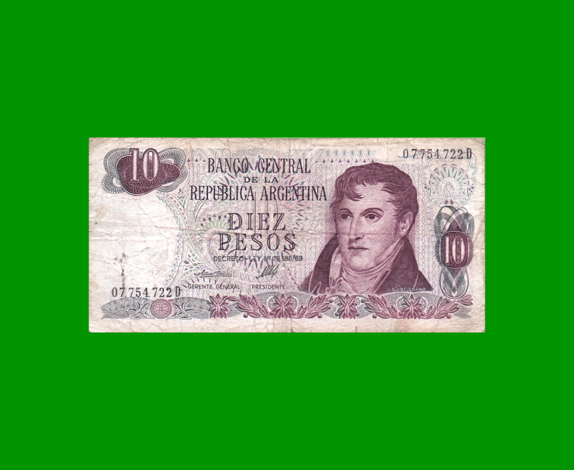 PESOS LEY 18.188 $10,00, BOT 2354, AÑO 1974, ESTADO BUENO.-