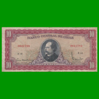 BILLETE DE CHILE 10 ESCUDOS, PICK 139a, AÑO 1964/67, ESTADO BUENO .-