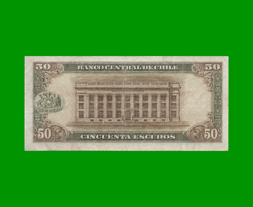 BILLETE DE CHILE 50 ESCUDOS, PICK 140b, AÑO 1970/73, ESTADO BUENO .- - Imagen 2