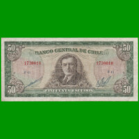 BILLETE DE CHILE 50 ESCUDOS, PICK 140b, AÑO 1970/73, ESTADO BUENO .-