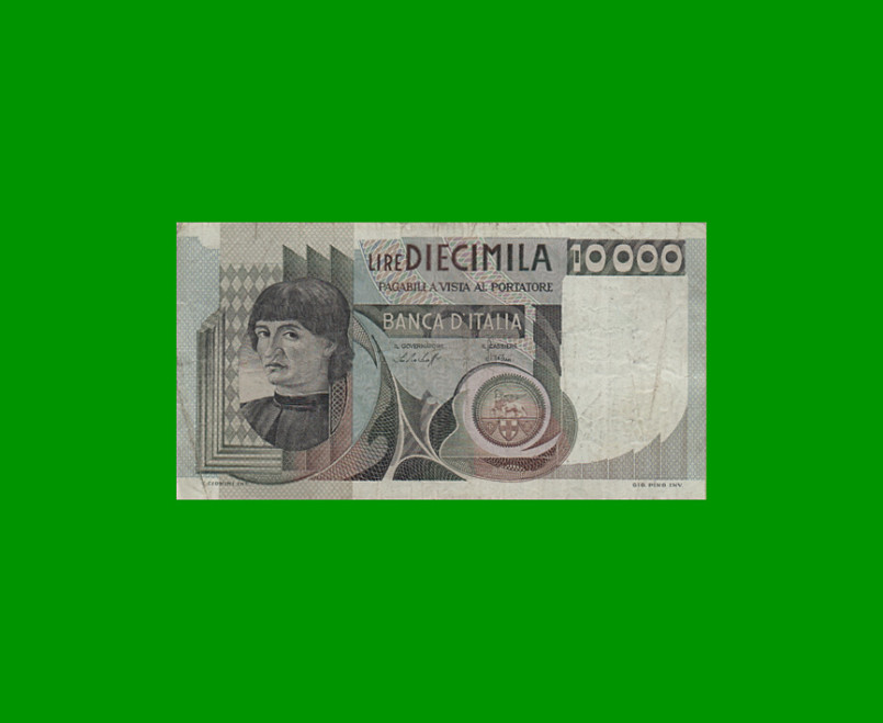 BILLETE DE ITALIA 10.000 LIRAS, PICK 106a, AÑO 1976, ESTADO BUENO .-