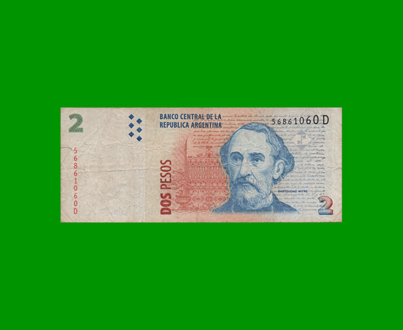 PESOS CONVERTIBLES 2do DISEÑO $2,00, BOT 3212 AÑO 2002, ESTADO BUENO .-