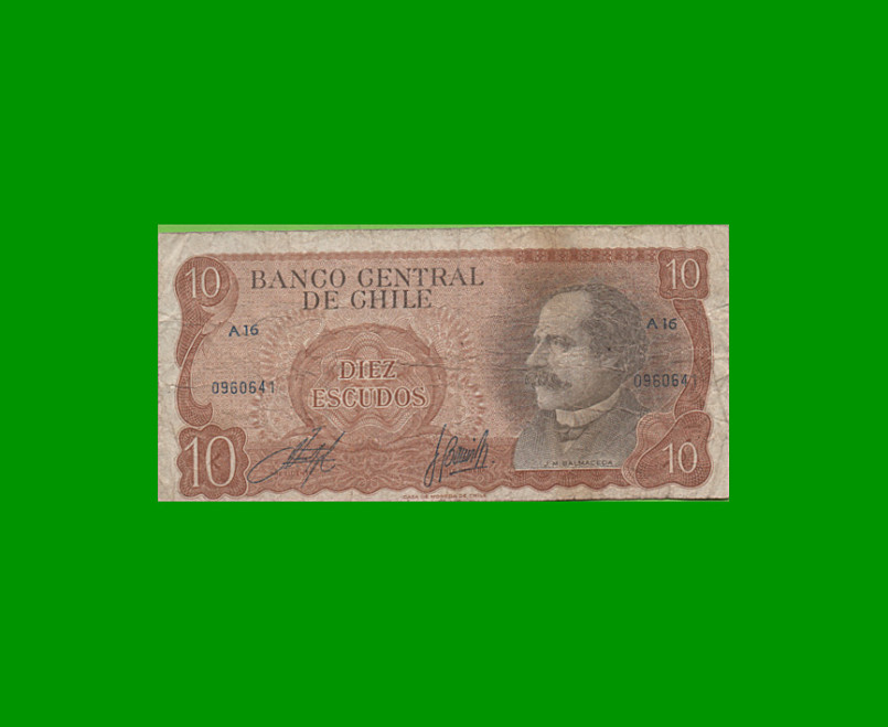 BILLETE DE CHILE 10 ESCUDOS, PICK 143, AÑO 1973/75, ESTADO BUENO .-