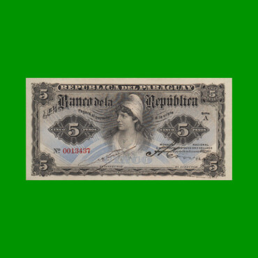 BILLETE DE PARAGUAY 5 GUARANI, PICK 156, AÑO 1907, ESTADO SIN CIRCULAR