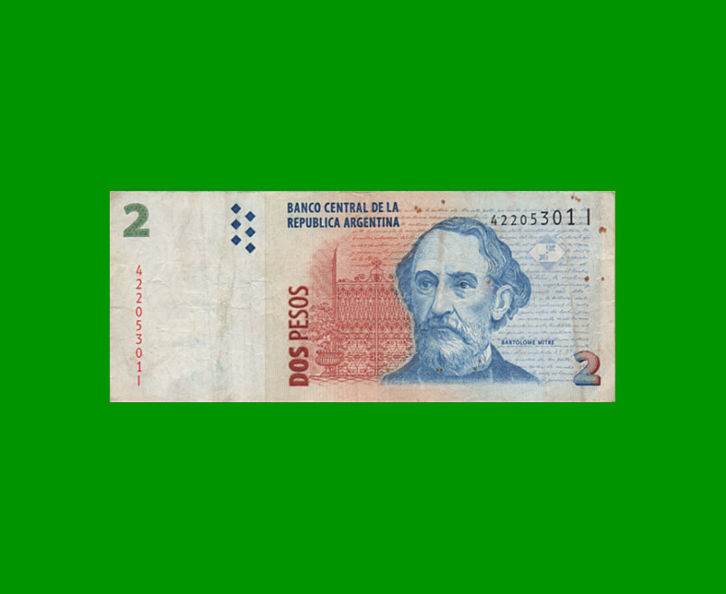 PESOS CONVERTIBLES 2do DISEÑO $2,00, BOT 3232, AÑO 2008, ESTADO MUY BUENO.-