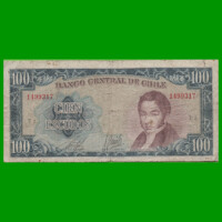 BILLETE DE CHILE 100 ESCUDOS, PICK 141a, AÑO 1970/73, ESTADO BUENO .-