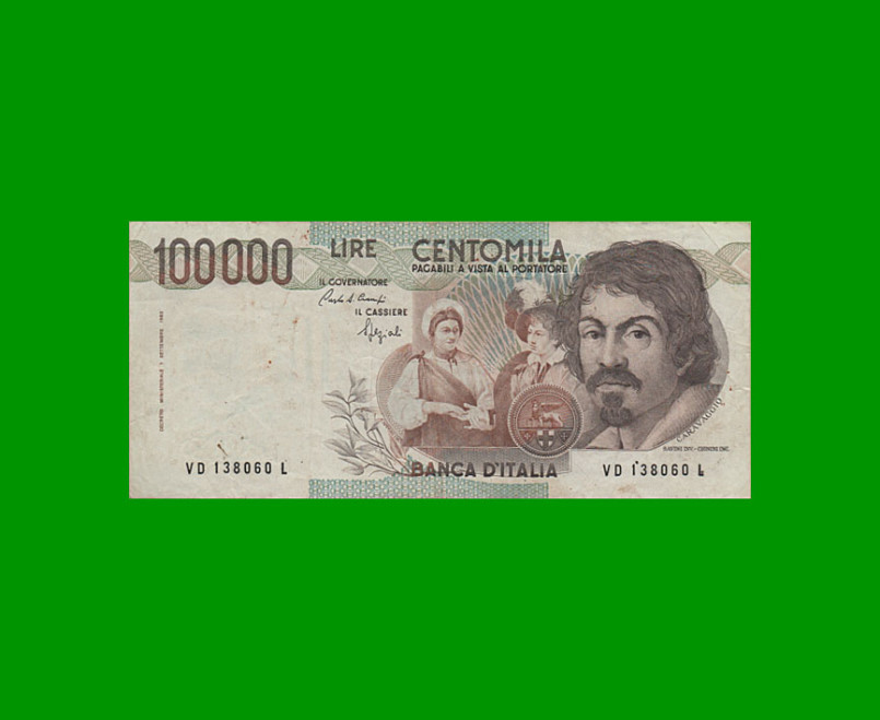 BILLETE DE ITALIA 100.000 LIRAS, PICK 110a, AÑO 1983, ESTADO MUY BUENO+.-