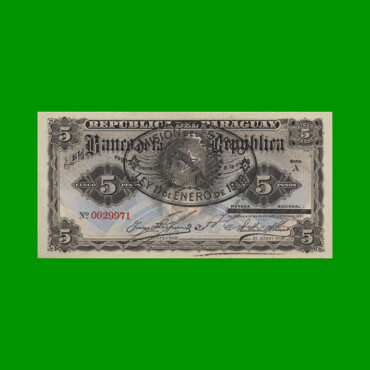 BILLETE DE PARAGUAY 5 GUARANI, PICK 157, LEY 1907, ESTADO SIN CIRCULAR