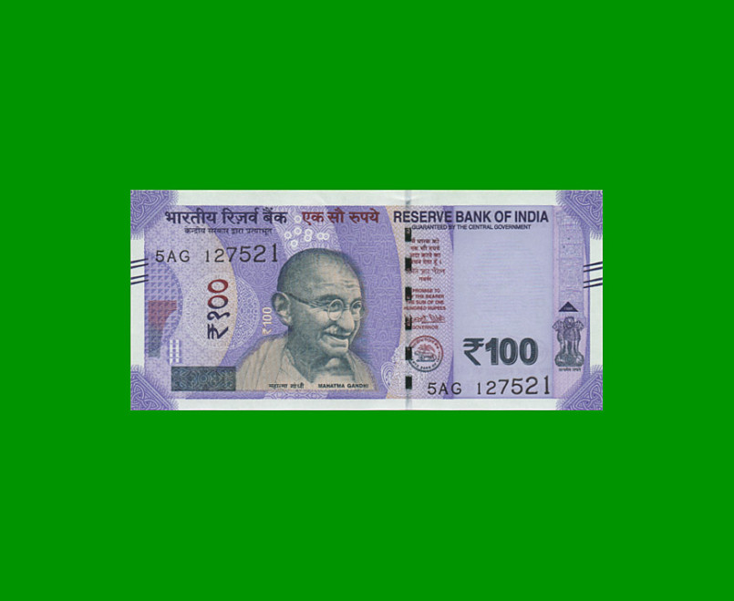 BILLETE DE INDIA 100 RUPIAS, PICK 112, AÑO 2018, ESTADO SIN CIRCULAR.-