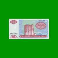 BILLETE DE AZERBAIYAN 100 MANAT, PICK 18b, AÑO 1993, ESTADO SIN CIRCULAR.-