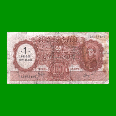 MONEDA NACIONAL $100,00 RESELLADO A $1,00 PESOS LEY 18.188, BOT 2201, AÑO 1969, ESTADO BUENO- .-