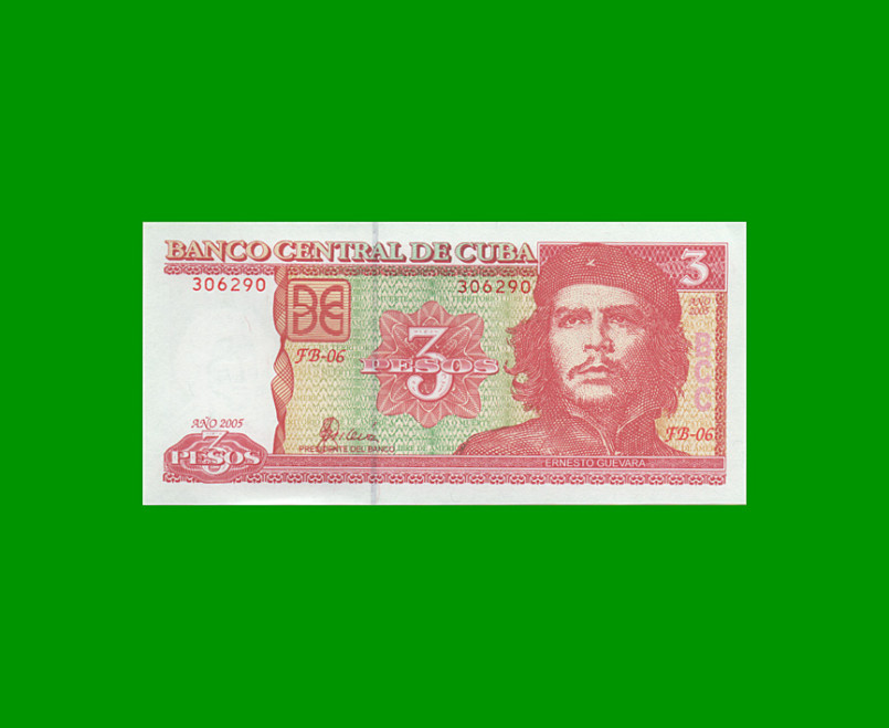 BILLETE DE CUBA $3,00 PICK 127b, AÑO 2004, ESTADO SIN CIRCULAR.-