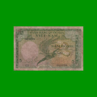 BILLETE DE VIETNAM DEL SUR 5 DONG, PICK 2a, AÑO 1955, ESTADO BUENO .-