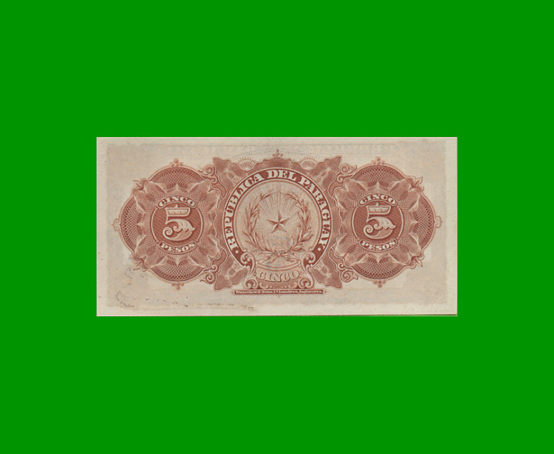 BILLETE DE PARAGUAY 5 GUARANI, PICK 157, LEY 1907, ESTADO SIN CIRCULAR- - Imagen 2