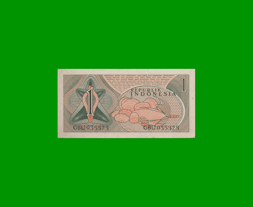 BILLETE DE INDONESIA 1 RUPIAS, PICK 78, AÑO 1961, ESTADO SIN CIRCULAR.- - Imagen 2