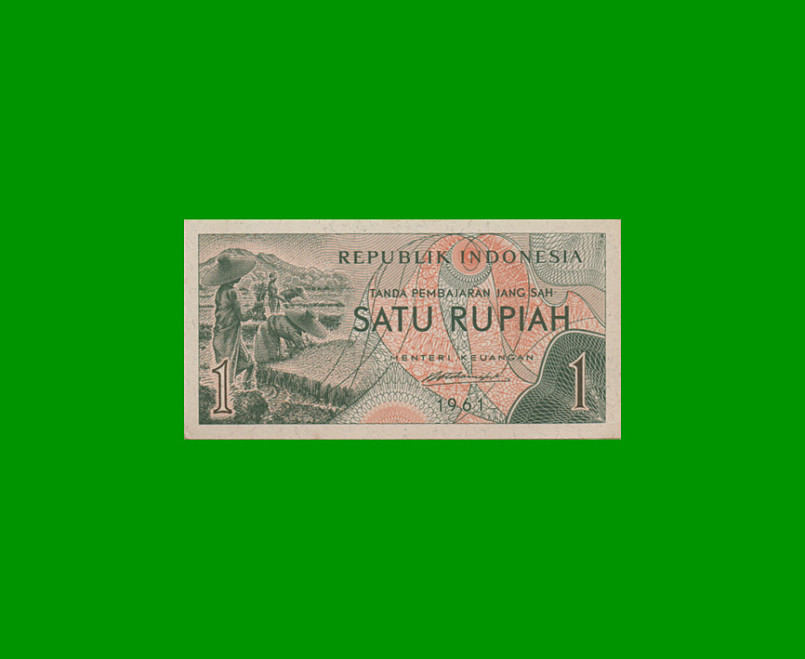 BILLETE DE INDONESIA 1 RUPIAS, PICK 78, AÑO 1961, ESTADO SIN CIRCULAR.-