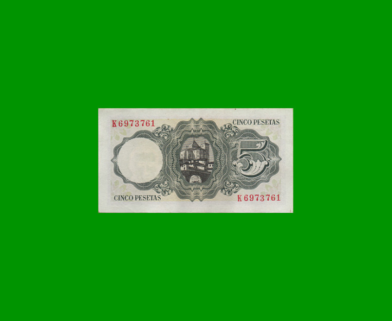 BILLETE DE ESPAÑA 5 PESETA, PICK 140, AÑO 1951, ESTADO EXCELENTE+ .- - Imagen 2