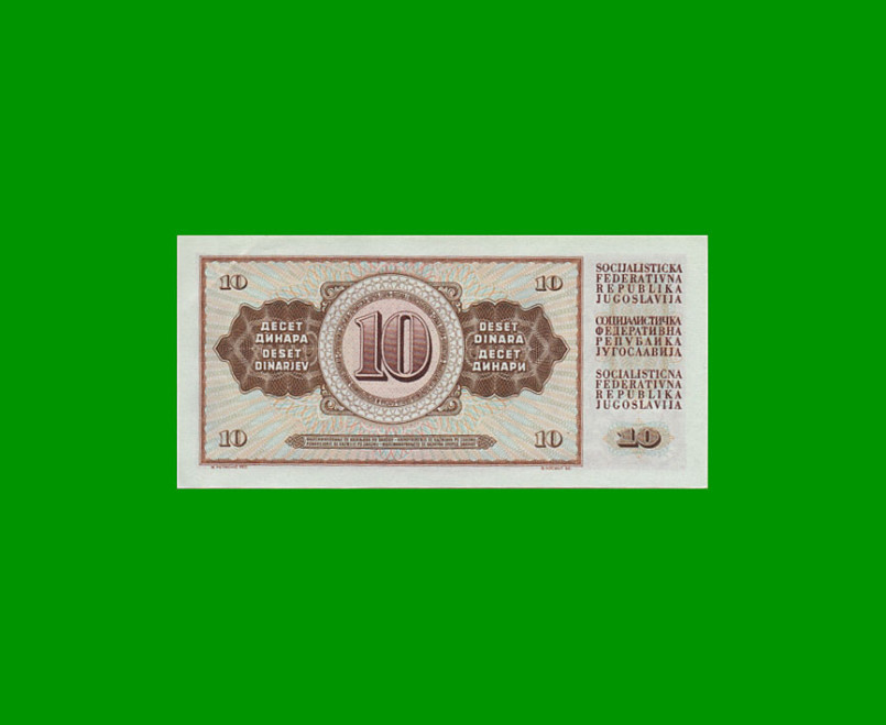 BILLETE DE YUGOSLAVIA 10 DINARA, PICK 82, AÑO 1968 ESTADO SIN CIRCULAR.- - Imagen 2