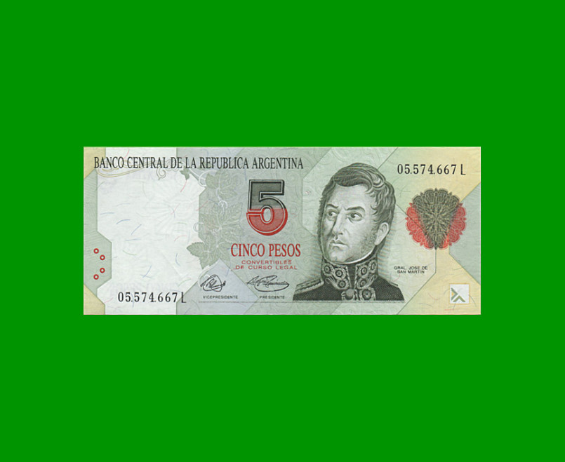 PESOS CONVERTIBLES 1er DISEÑO $5,00, BOT 3025, AÑO 1994, ESTADO EXCELENTE+ .-