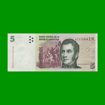 PESOS CONVERTIBLES 2do DISEÑO $5,00, BOT 3332a, AÑO 2013, ESTADO MUY BUENO+.-