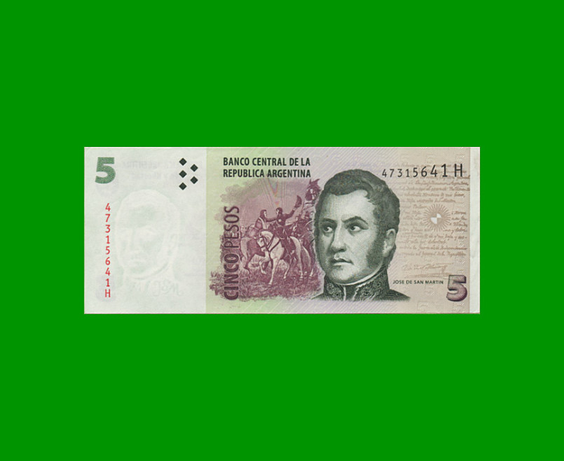 PESOS CONVERTIBLES 2do DISEÑO $5,00, BOT 3332a, AÑO 2013, ESTADO MUY BUENO+.-