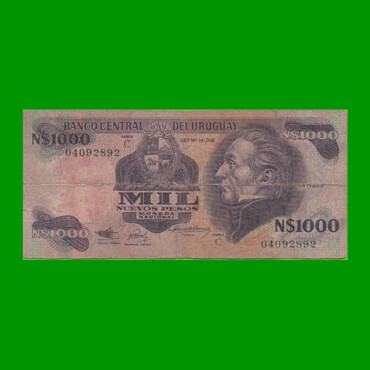BILLETE DE URUGUAY $1.000,00 N$ PICK 64Aa, AÑO 1991, SERIE C, ESTADO BUENO.-