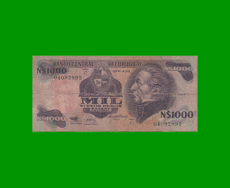 BILLETE DE URUGUAY $1.000,00 N$ PICK 64Aa, AÑO 1991, SERIE C, ESTADO BUENO.-