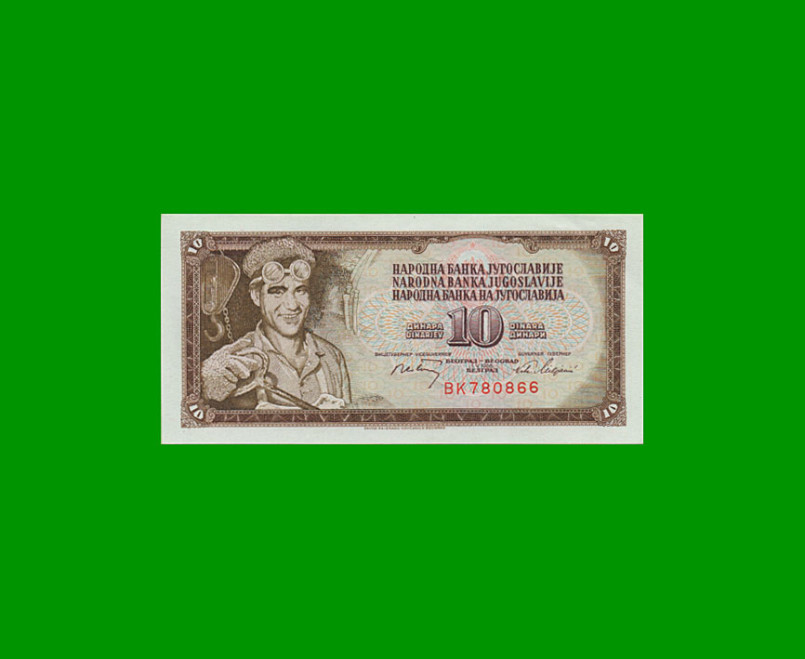 BILLETE DE YUGOSLAVIA 10 DINARA, PICK 82, AÑO 1968 ESTADO SIN CIRCULAR.-