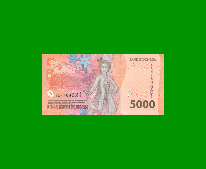 BILLETE DE INDONESIA 5.000 RUPIAS, PICK 164 AÑO 2022, ESTADO SIN CIRCULAR.- - Imagen 2