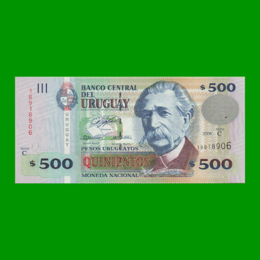 BILLETE DE URUGUAY $500,00 PICK 90a, AÑO 2006, SERIE C, ESTADO SIN CIRCULAR.-
