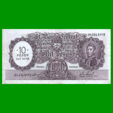 MONEDA NACIONAL $1.000 RESELLADO A $10,00 PESOS LEY 18.188, BOT 2212, AÑO 1969, ESTADO MUY BUENO .-