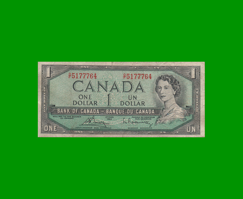 BILLETE DE CANADA 1 DOLAR PICK 75c, AÑO 1954, ESTADO BUENO+ .-