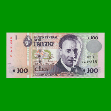 BILLETE DE URUGUAY $100,00 PICK 88b, AÑO 2011, SERIE F, ESTADO SIN CIRCULAR.- (Copy)