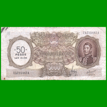 MONEDA NACIONAL $5.000 RESELLADO A $50,00 PESOS LEY 18.188, BOT 2217, AÑO 1969, ESTADO BUENO+ .-