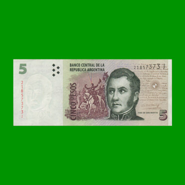 PESOS CONVERTIBLES 2do DISEÑO $5,00, BOT 3336, AÑO 2015, ESTADO MUY BUENO.-