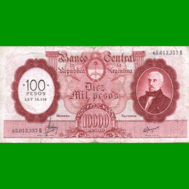 MONEDA NACIONAL $10.000 RESELLADO A $100,00 PESOS LEY 18.188, BOT 2222, AÑO 1970, ESTADO MUY BUENO- .-