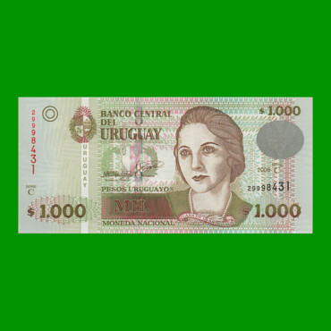 BILLETE DE URUGUAY $1000,00 PICK 91c, AÑO 2008, SERIE C, ESTADO SIN CIRCULAR.-