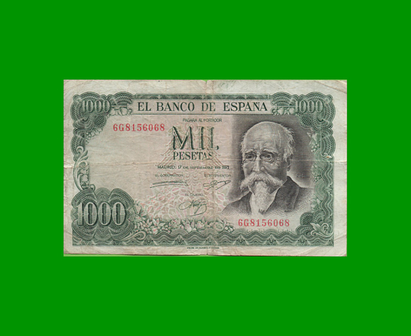 BILLETE DE ESPAÑA 1000 PESETAS, PICK 154, AÑO 1971, ESTADO BUENO .-