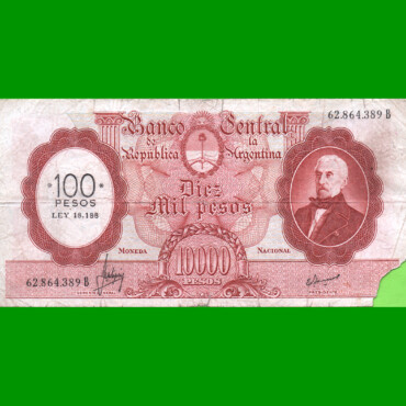 MONEDA NACIONAL $10.000 RESELLADO A $100,00 PESOS LEY 18.188, BOT 2222, AÑO 1970, ESTADO REGULAR .-