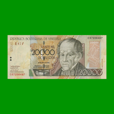 BILLETE DE VENEZUELA 20.000 BOLIVARES, PICK 85, AÑO 2004, ESTADO SIN CIRCULAR.-